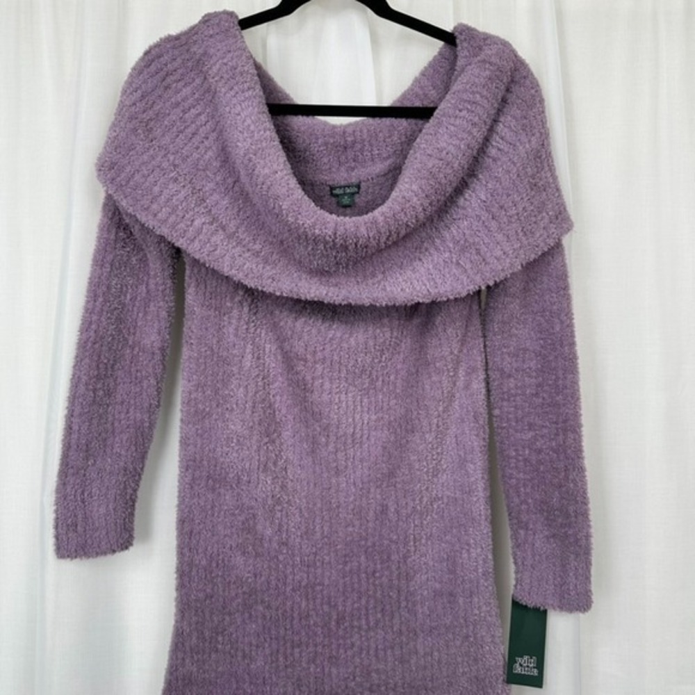 Wild Fable Off The Shoulder Fuzzy Sweater Dress 1X‎ Mini Purple Pastel NEW - Picture 2 of 8
